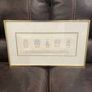 80’s Brooke Morrison framed Art Desert Cacti Watercolor signed painting Embossed